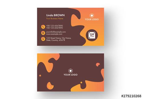 Business Card Layout with Orange Elements - 279210268 - 279210268