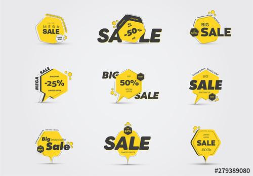 Yellow and Black Sale Icons Set - 279389080 - 279389080