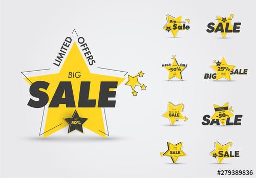 Yellow and Black Sale Icons Set - 279389836 - 279389836