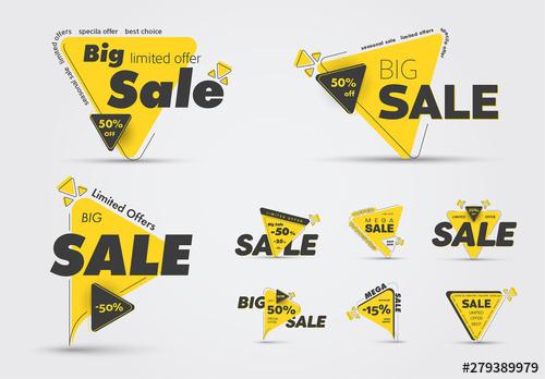 Yellow and Black Sale Icons Set - 279389979 - 279389979