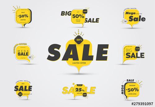 Yellow and Black Sale Icons Set - 279391097 - 279391097