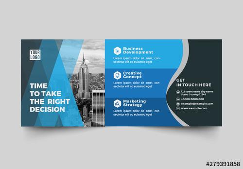 Advertising Banner Layout with Geometric Blue Elements - 279391858 - 279391858