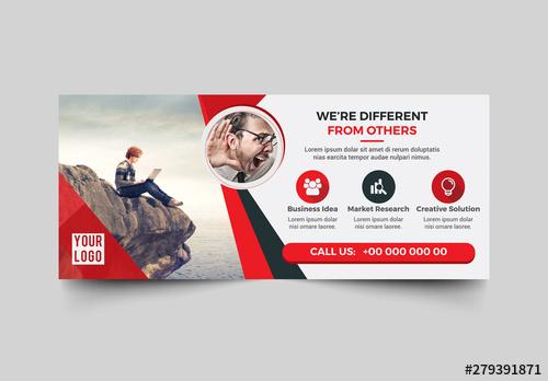 Advertising Banner Layout with Red Elements - 279391871 - 279391871