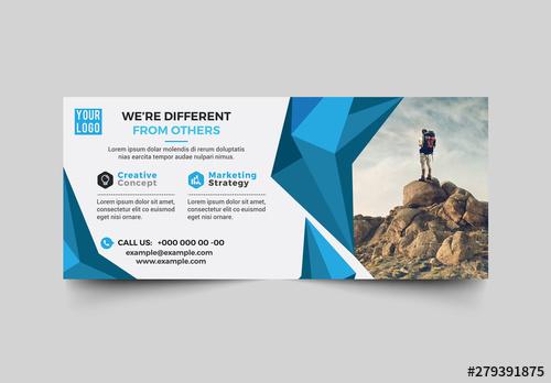 Abstract Banner Layout with Blue Geometric Elements - 279391875 - 279391875