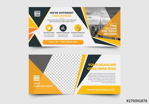 Advertising Banner Layout with Geometric Orange Elements - 279391876 - 279391876