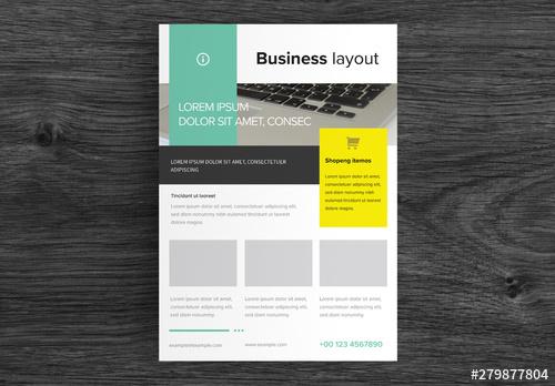 Business Flyer Layout with Green and Yellow Accents - 279877804 - 279877804