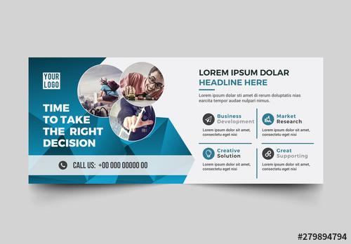 Corporate Banner Layout with Blue Abstract Elements - 279894794 - 279894794