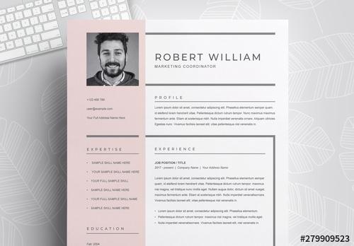 Resume and Cover Letter Layout with Pink Sidebar - 279909523 - 279909523