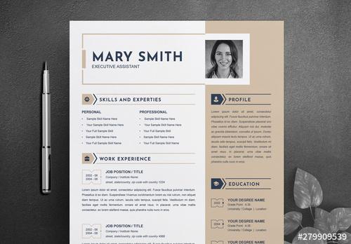 Resume and Cover Letter Layout with Tan Sidebar - 279909539 - 279909539