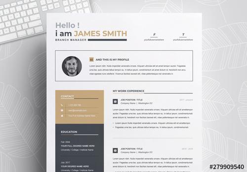 Resume and Cover Letter Layout with Gold Sidebar - 279909540 - 279909540