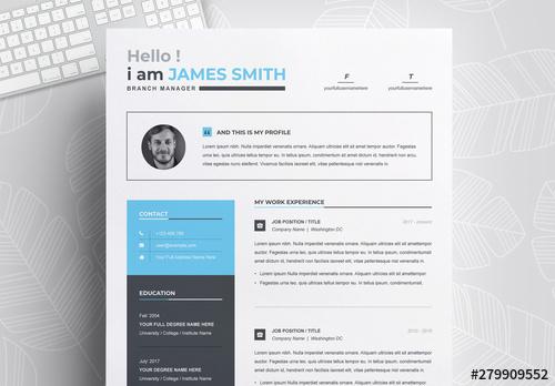 Resume and Cover Letter Layout with Blue Accents - 279909552 - 279909552