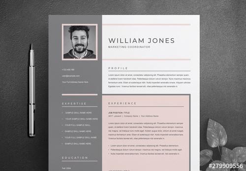 Resume and Cover Letter Layout with Pink Accents - 279909556 - 279909556