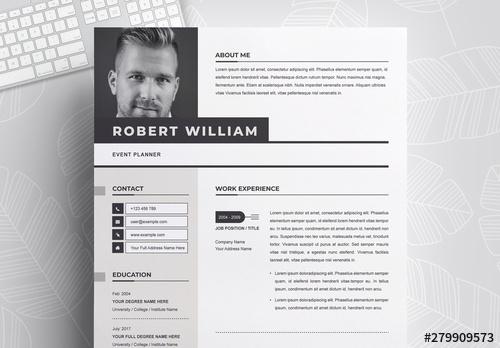 Resume and Cover Letter Layout with Photo Placeholder - 279909573 - 279909573