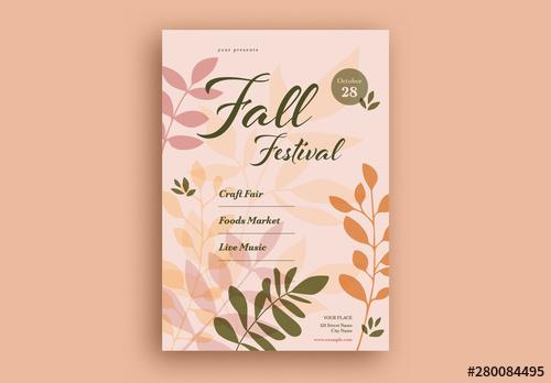 Fall Festival Flyer Layout with Leaf Illustrations - 280084495 - 280084495