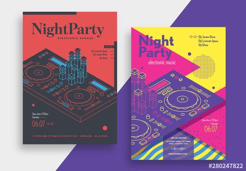 Night Party Flyer Layout with Turntable Illustration - 280247822 - 280247822