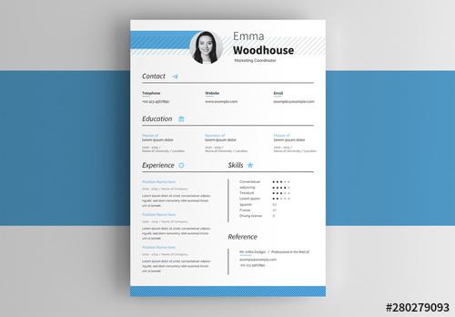 Resume Layout with Blue Accents - 280279093 - 280279093