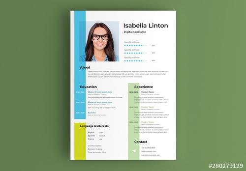 Resume Layout with Colored Stripes - 280279129 - 280279129