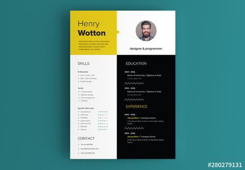 Resume Layout with Black and Yellow Accents - 280279131 - 280279131