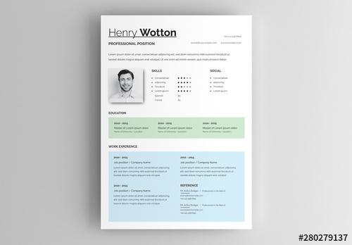 Resume Layout with Blue and Green Accents - 280279137 - 280279137
