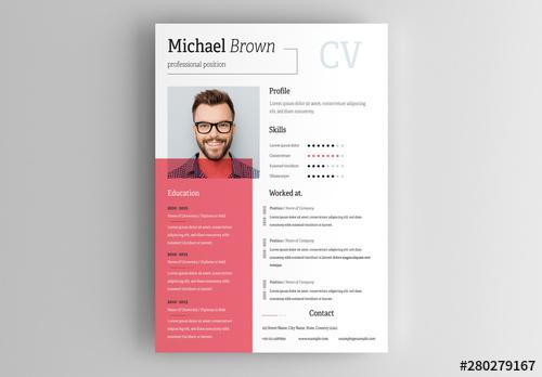 Resume Layout with Red Overlay - 280279167 - 280279167