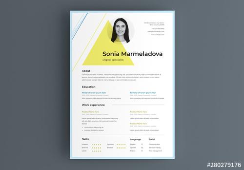 Resume Layout with Yellow and Blue Accents - 280279176 - 280279176