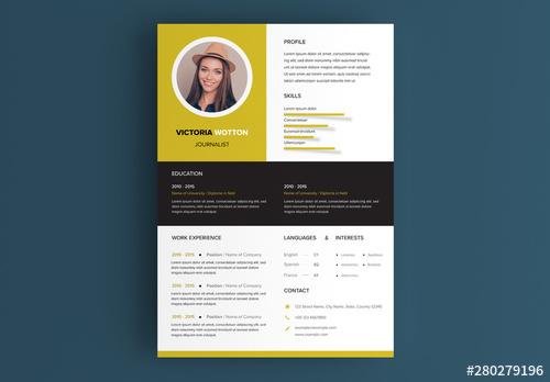 Resume Layout with Yellow and Black Accents - 280279196 - 280279196