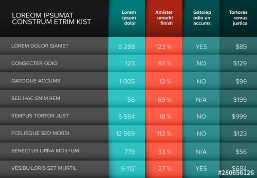 Data Table Layout with Teal and Red Elements - 280656126 - 280656126