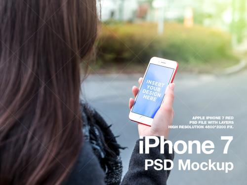 iPhone 7 RED PSD Mockup - iphone-7-red-psd-mockup