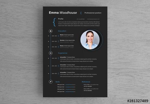 Dark Resume Layout with Blue Accents - 281327489 - 281327489