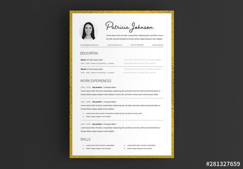 Resume Layout with Gold Frame - 281327659 - 281327659