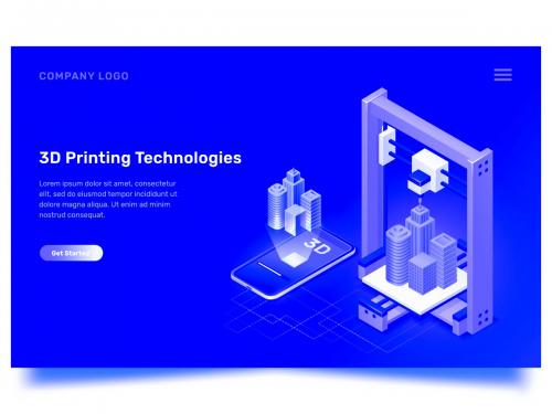 isometric 3d printer technology concept landing page - isometric-3d-printer-technology-concept-landing-page