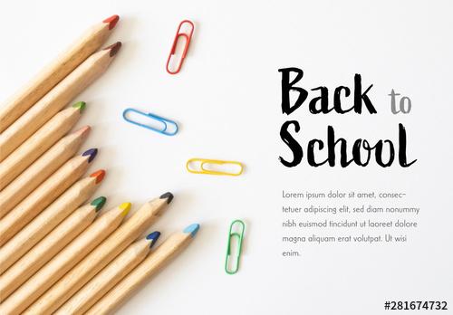 Back to School Banner Layout with Pencils and Paperclips - 281674732 - 281674732