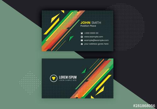 Abstract Yellow, Red, and Green Business Card Layout - 281868056 - 281868056