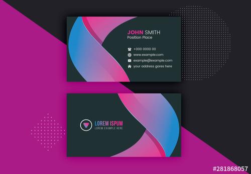 Charcoal Business Card Layout with Gradient Stripe - 281868057 - 281868057