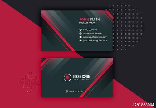 Corporate Business Card with Charcoal and Red Layout - 281868064 - 281868064