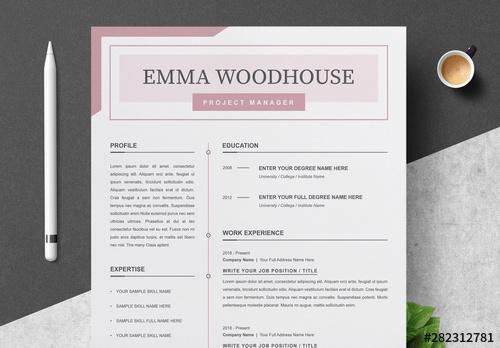 Resume Layout Set with Light Maroon Color Header - 282312781 - 282312781