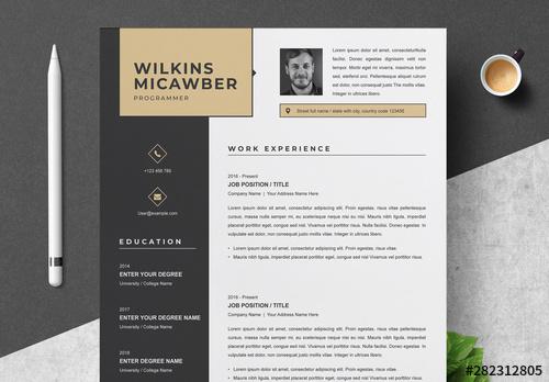 Black Sidebar Resume Layout Set - 282312805 - 282312805