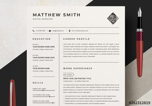 Clean Resume Layout Set with Diamond Photo Mask - 282312819 - 282312819