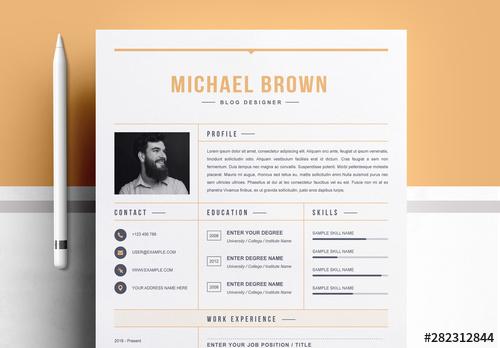 Professional Resume Layout Set with Photo and Orange Accents - 282312844 - 282312844