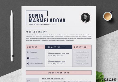 Resume Layout Set with Pink Accents - 282312845 - 282312845