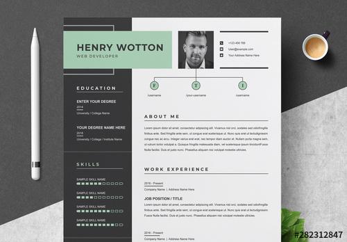 Creative Resume Layout Set with Black Sidebar - 282312847 - 282312847