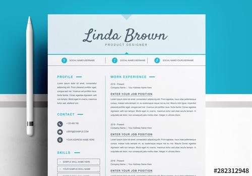 Resume Layout Set with Sky Blue Header - 282312948 - 282312948