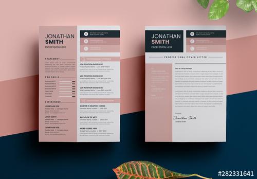 Resume Layout with Sidebar and Pink Elements - 282331641 - 282331641