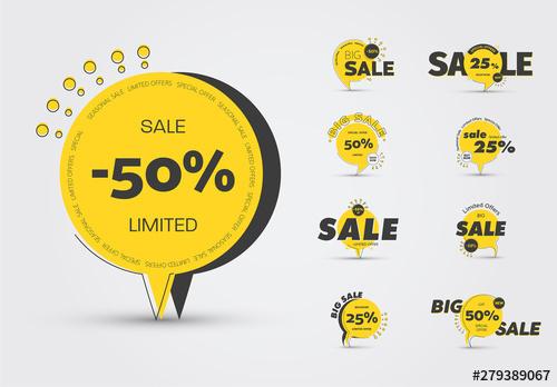 Yellow and Black Sale Icons Set - 279389067 - 279389067