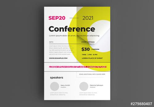 Conference Flyer Layout with Yellow Circle Graphic - 279880407 - 279880407