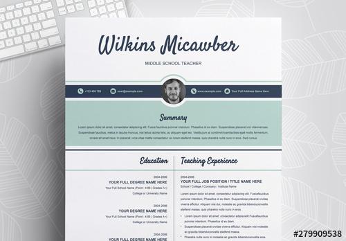 Resume and Cover Letter Layout with Blue Accents - 279909538 - 279909538