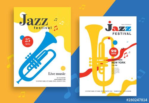 Jazz Festival Flyer Layout with Instrument Illustrations - 280247814 - 280247814