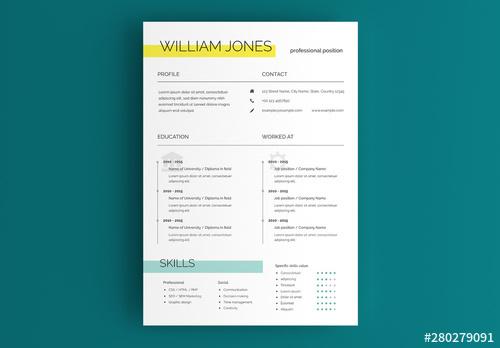 Resume Layout with Yellow and Blue Accents - 280279091 - 280279091