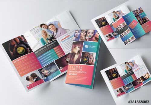 Trifold Brochure Layout with Gradient Color Accents - 281868062 - 281868062