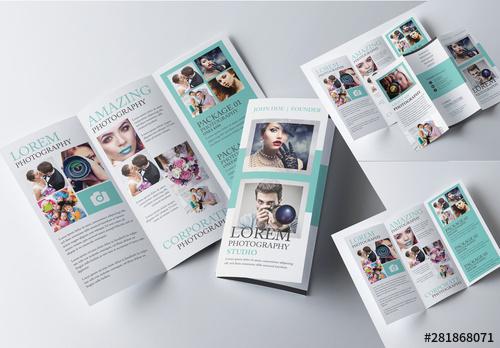 Trifold Brochure Layout with Teal Elements - 281868071 - 281868071